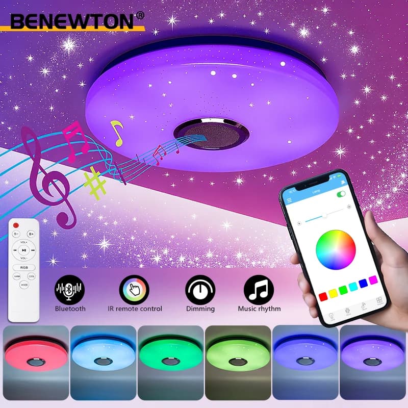 Lampade da soffitto moderne Dimmer RGB con altoparlanti APP Bluetooth Musica leggera 52W AC220V Plafoniere intelligenti con telecomando