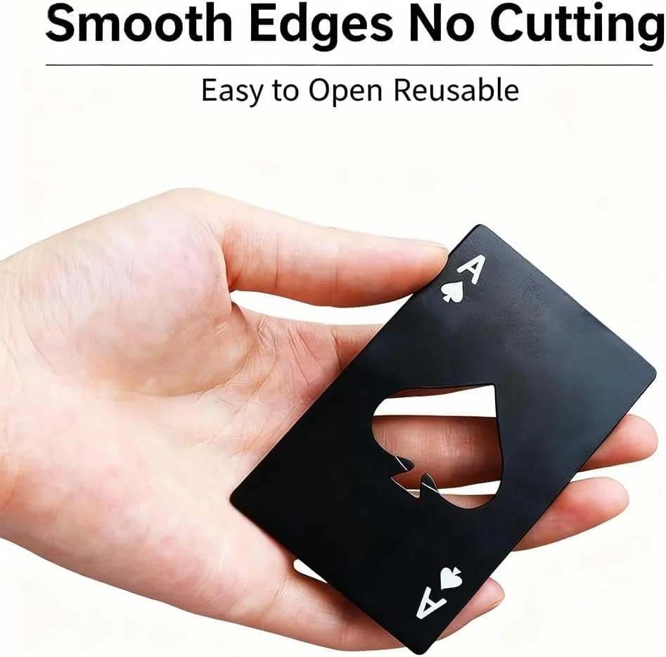 Matte Black Ultra-Thin Credit Card Sized Ace of Spades Bottle Opener, Heavy-Duty Stainless Steel Hollow Spade Cutout Beer Bottle Opener, Lightweight Portable Pocket Bar Accessory That Fits Wallets Easily, Multi-Suitable for Home Bar, Party, Camping, Outdo