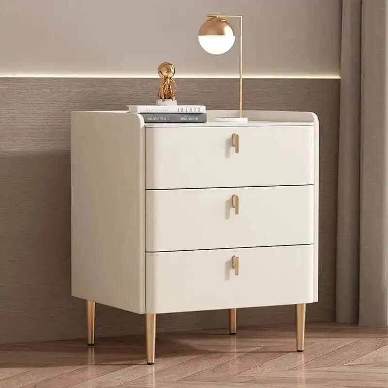 Comodino Moderno con Cassetti, Maniglia in Marmo, Pelle e Legno, Stile Europeo, Tavolino da Notte per Camera da Letto, Arredamento Casa LJYXP