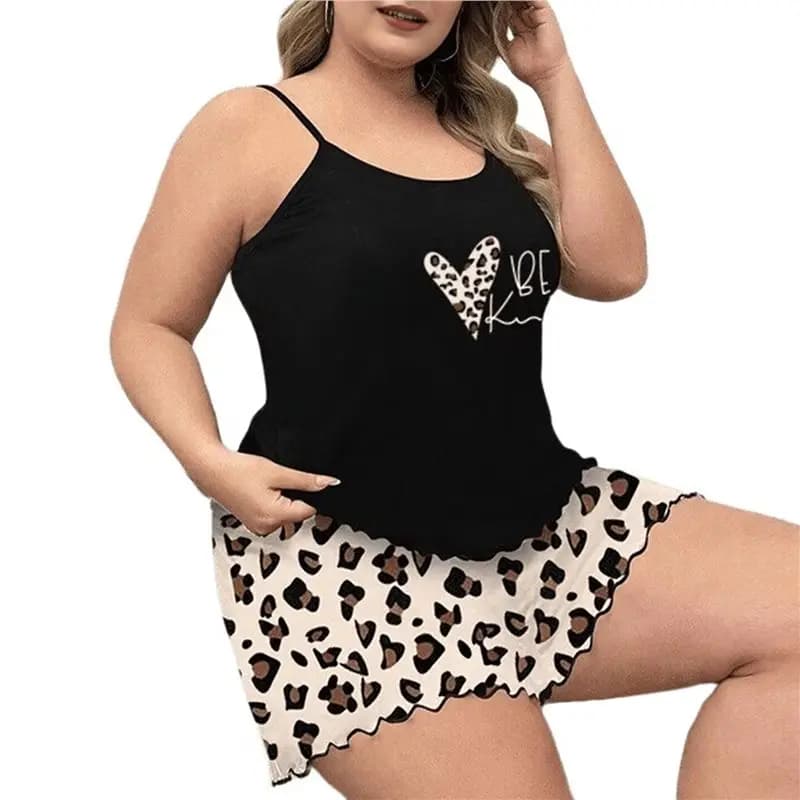NEW-Womens Plus Size Lounge Set 2 Piece Outfits Fun Print Camisole Top Shorts Casual Loungewear