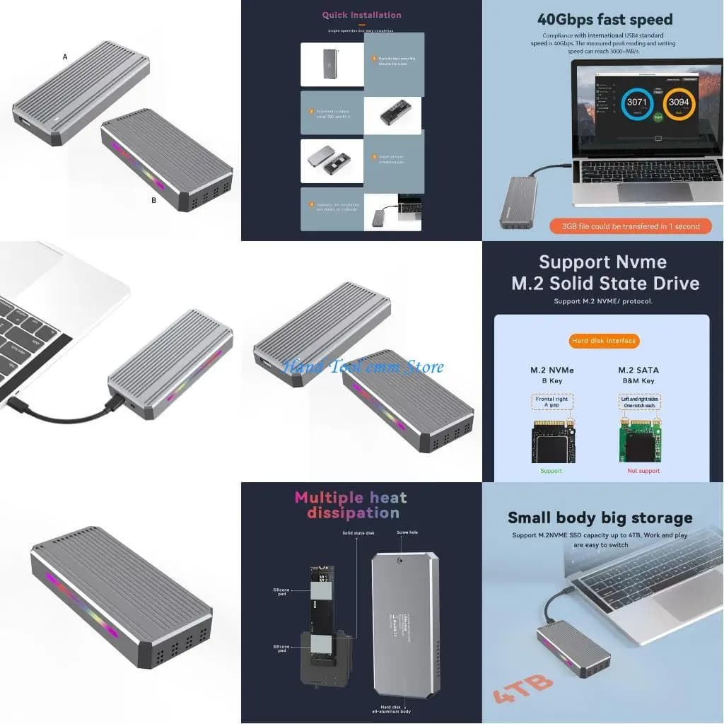 Custodia SSD H37F USB4.0 M.2 NVMe da 40 Gbps PCIe3.0 a UsbC Custodia SSD esterna in alluminio