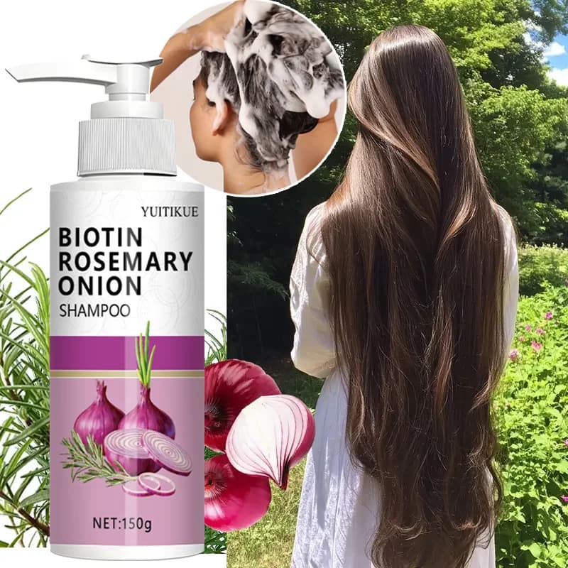 Shampoo alla cipolla al rosmarino alla biotina 150 g - Rafforza le radici e riduce la caduta dei capelli, per tutti i tipi di capelli, promuove i capelli più spessi e sicuri