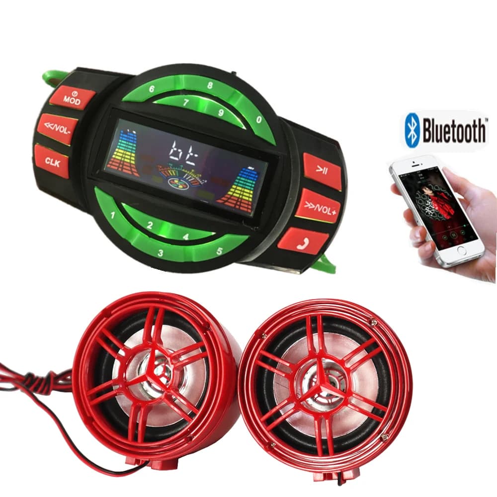 12V Bluetooth Audio System for Moto, UTV, ATV with Vivavoce Speakers, FM Radio, USB and Stereo with 3 Inch Speakers