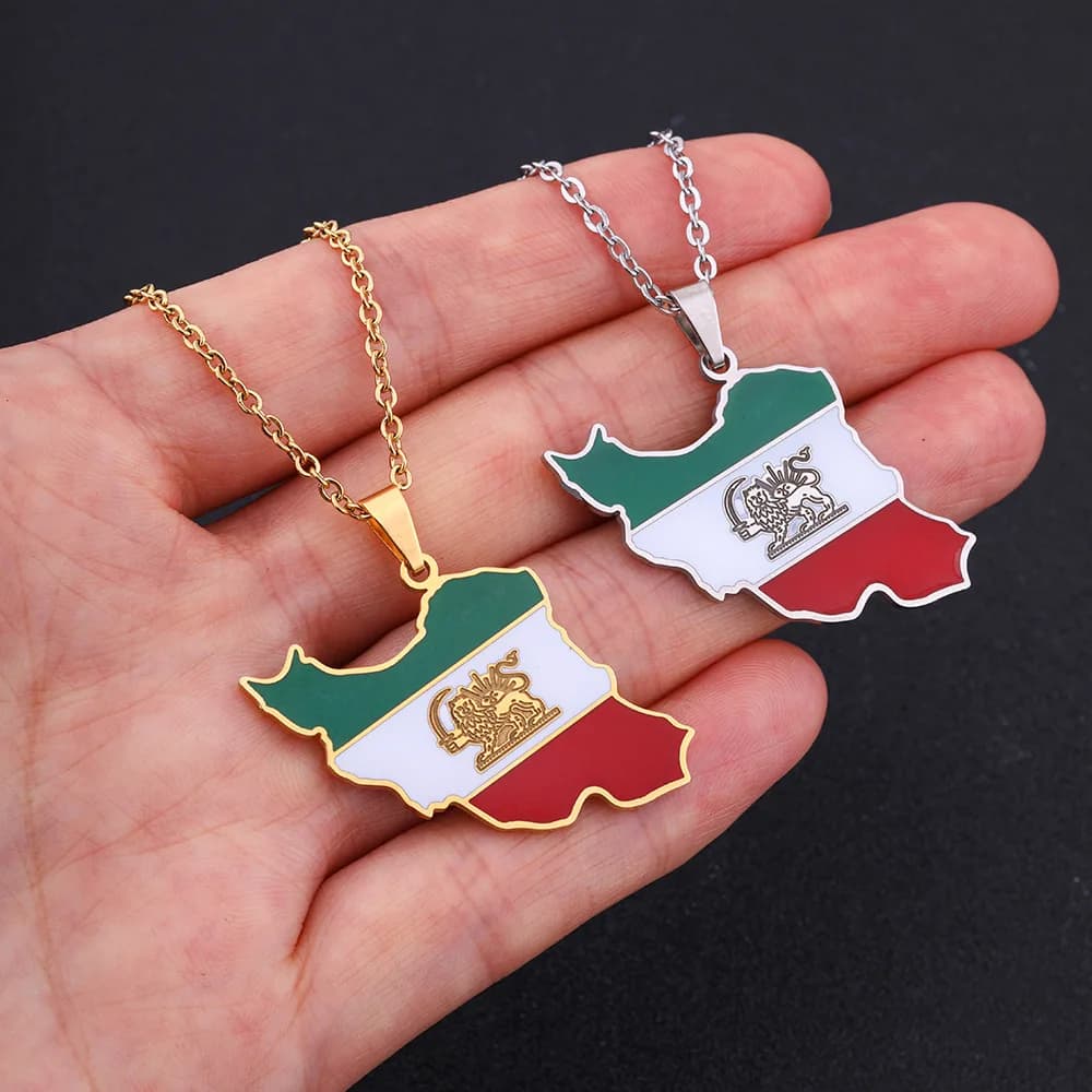 Collana con ciondolo mappa Iran stile famoso di moda collana con ciondolo con scollo a barchetta in acciaio inossidabile da uomo e da donna con goccia d'olio