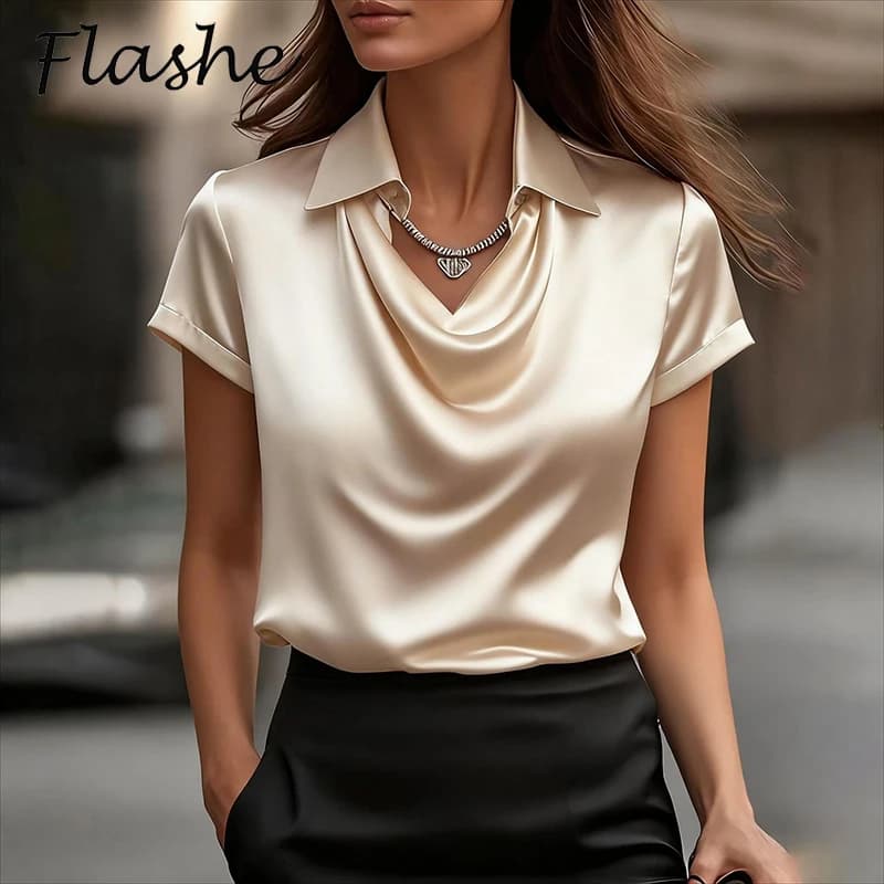 Shirt in satin all paired Shirt and blouses woman short sleeve shirt woman elegant shirt in silk Top woman office