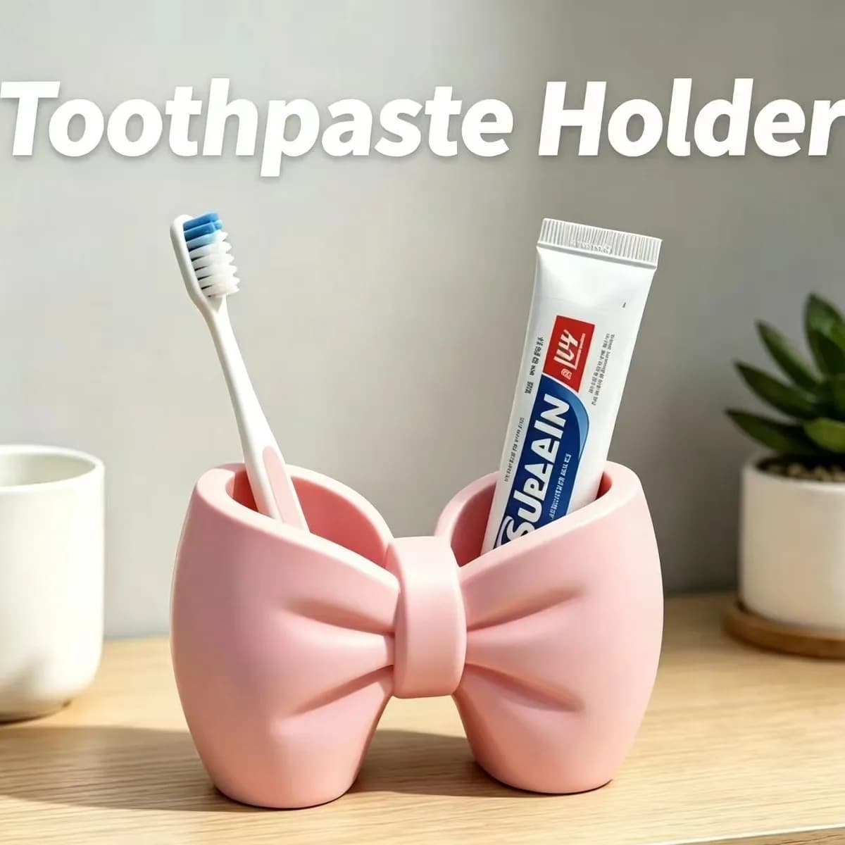 Bow Toothbrush Holder Cute Bathroom Organizer Stand for Electric Toothbrush Countertop Toothpaste Storage Rack