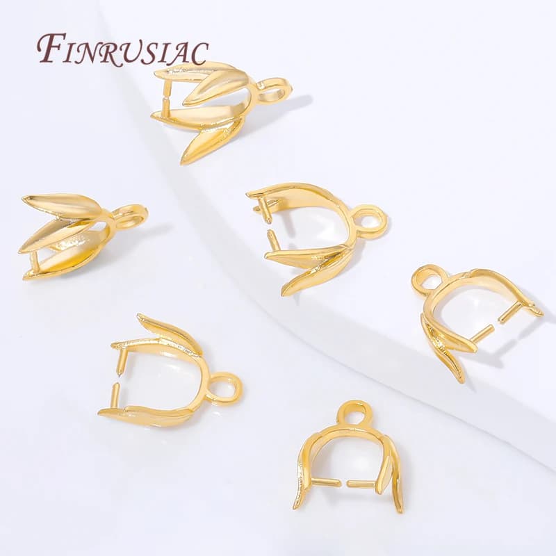 Clip a Forma di Foglia in Ottone Placcato Oro 18K, Connettori per Ciondoli con Anello, per Creazione di Collane e Orecchini Fai-da-Te