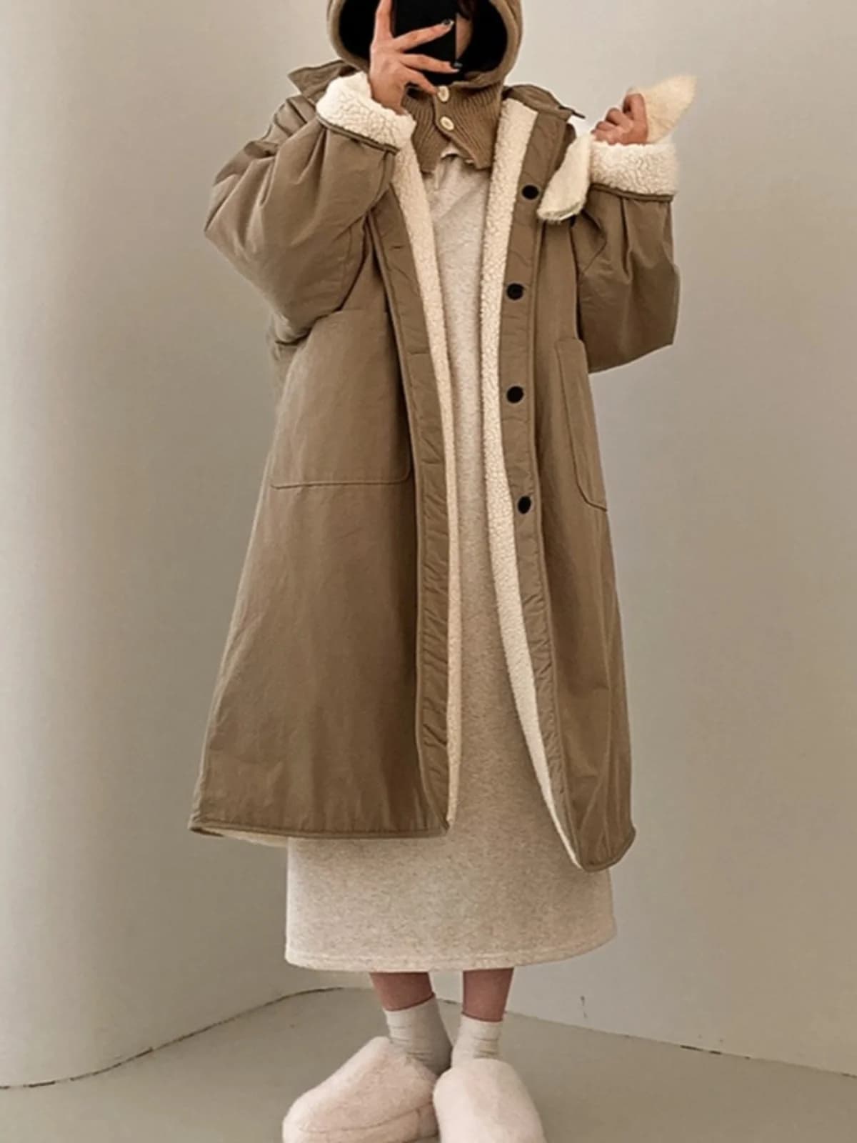 Women's Thickened Lamb Fur Coat Buttoned Long Korean Style Cotton Jacket Double Sided Wearable Warm And Stylish Outerwear