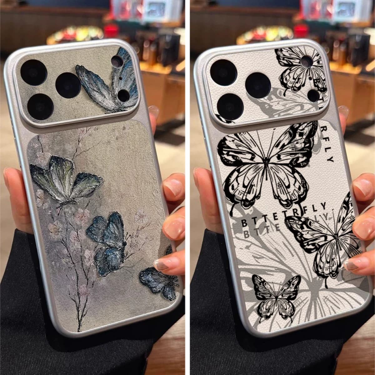 Custodia per iPhone 17 Air 16 15 14 13 12 11 in similpelle con stampa a farfalla, antiurto, opaca, per iPhone 17 Pro Max