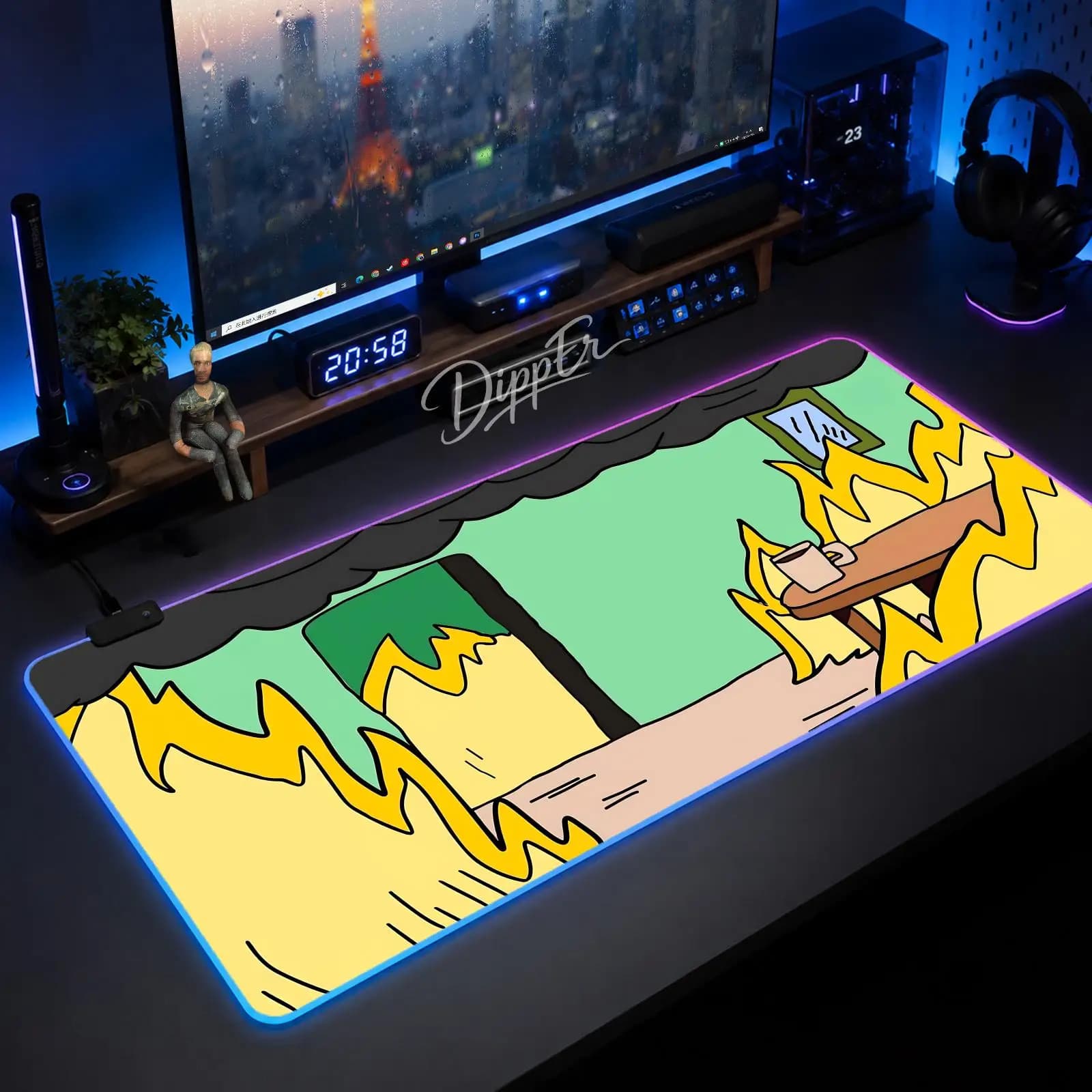 Dog This Is Fine Mouse Pad Gaming Anime Mouse Pad XXL RGB Desk Mats LED Table Pads Backlit Rubber Desktop