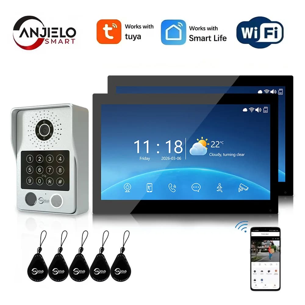 ANJIELO Tuya Videocitofono 1080P, Schermo Touch da 7/10 Pollici, Sblocco 5in1 con Impronta Digitale, Kit Interfono Smart Home per Famiglia