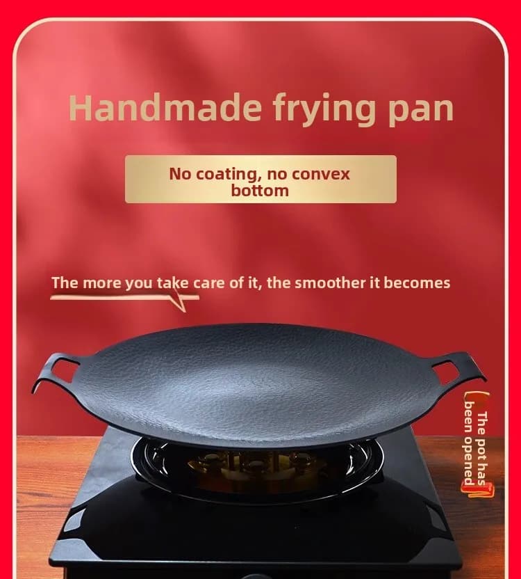 Hand-made cast iron barbecue non-stick pan for camping stove