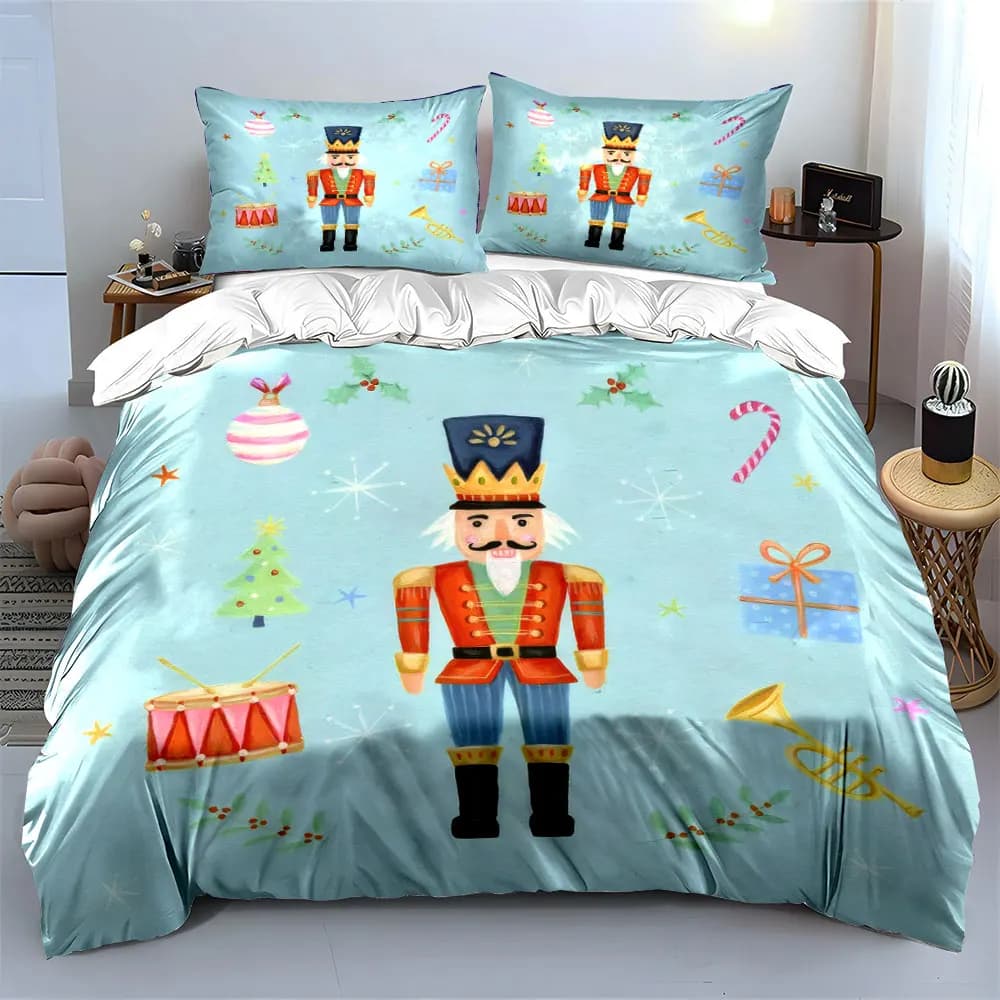 Christmas Nutcrackers and Holiday Decorations Print Duvet Cover Bedding Set Included 1*Duvet Cover 2*Pillowcases Luxury gifts