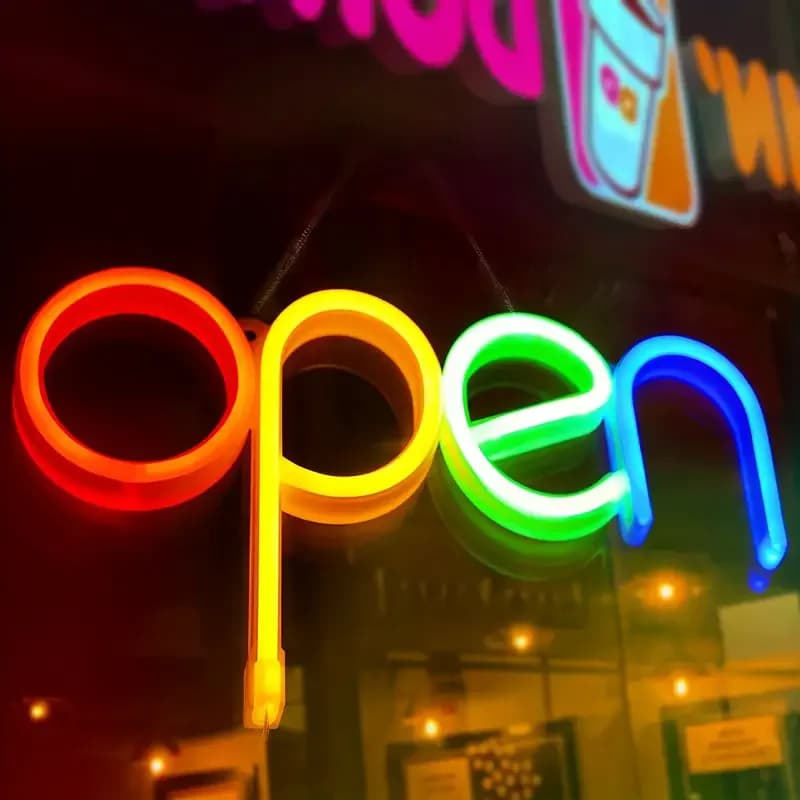 1pc LED Insegna al neon aperta Batterie USB Luce al neon alimentata, Lettere Luci notturne decorative per la parete della festa di compleanno di nozze della camera da letto