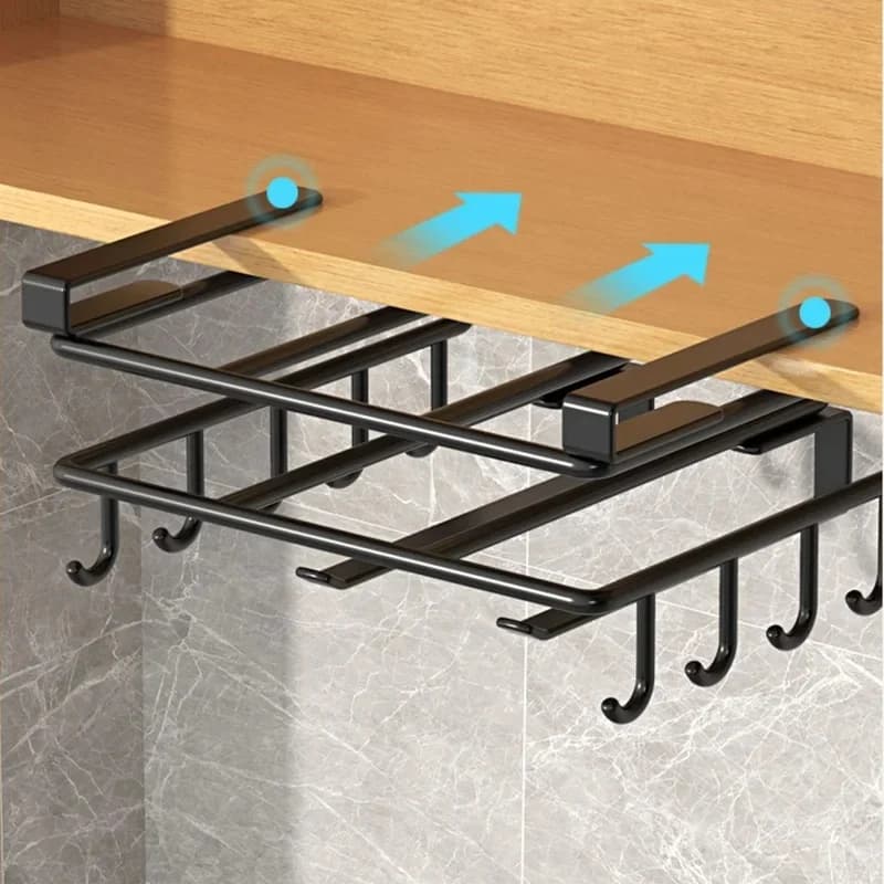 Under‑Cabinet Hanging Storage Rack with Hooks, Space‑Saving Kitchen Organizer for Pot Lids Towels Cutting Boards Utensils