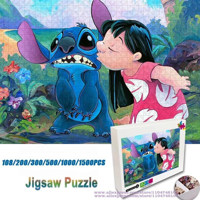 Disney Anime Lilo & Stitch Puzzle Puzzle Personaggi dei cartoni animati Anime 108/200/300/500/1000/1500 pezzi Puzzle di intelligenza per bambini