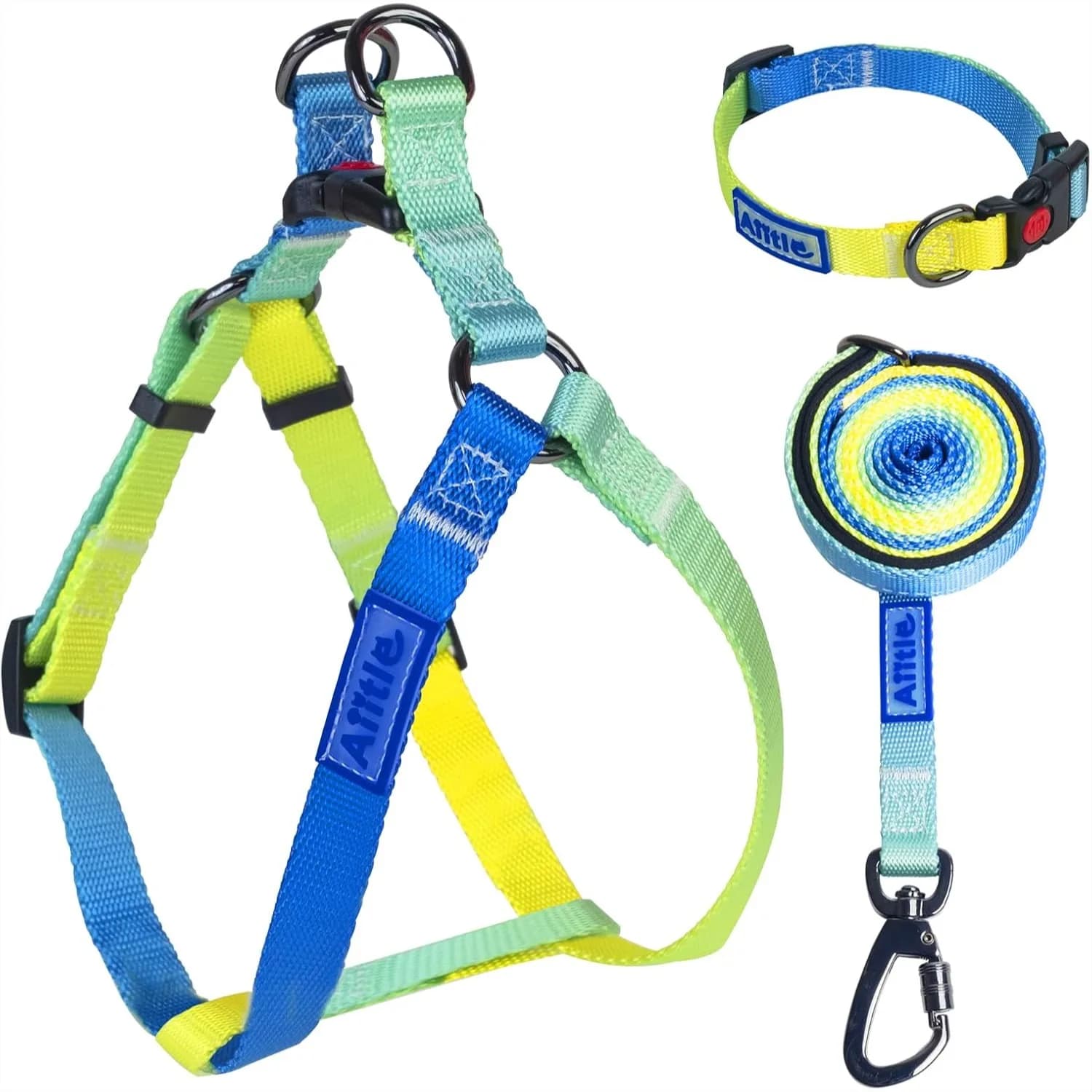 Set Pettorina, Guinzaglio e Collare Anti-Trazione per Cani, Collare Regolabile con Guinzaglio Resistente, Fibbia Super Robusta e Anello a D