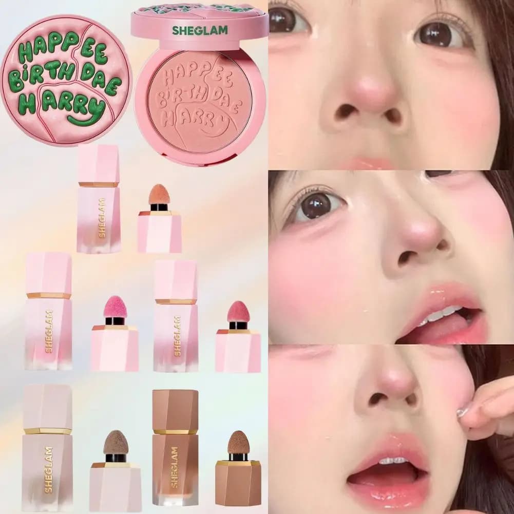 SHEGLAM Rosy Lustre Fard naturale fresco Opaco duraturo Rosa tenero Fard in polvere liquido Crema di bellezza Fard liquido a lunga durata
