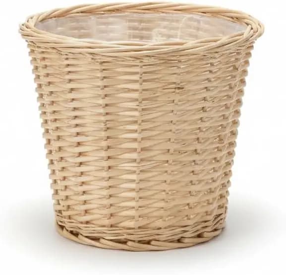 Cestino per Rifiuti in Vimini Intrecciato a Mano con Rivestimento in Plastica, Design Affusolato per Spazi Ristretti, Durevole e Facile da Pulire