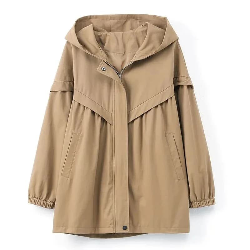 5XL Trench con cappuccio Casual grande giacca a vento allentata fodera cappotto donna primavera autunno 2023 nuova giacca coreana di media lunghezza kaki