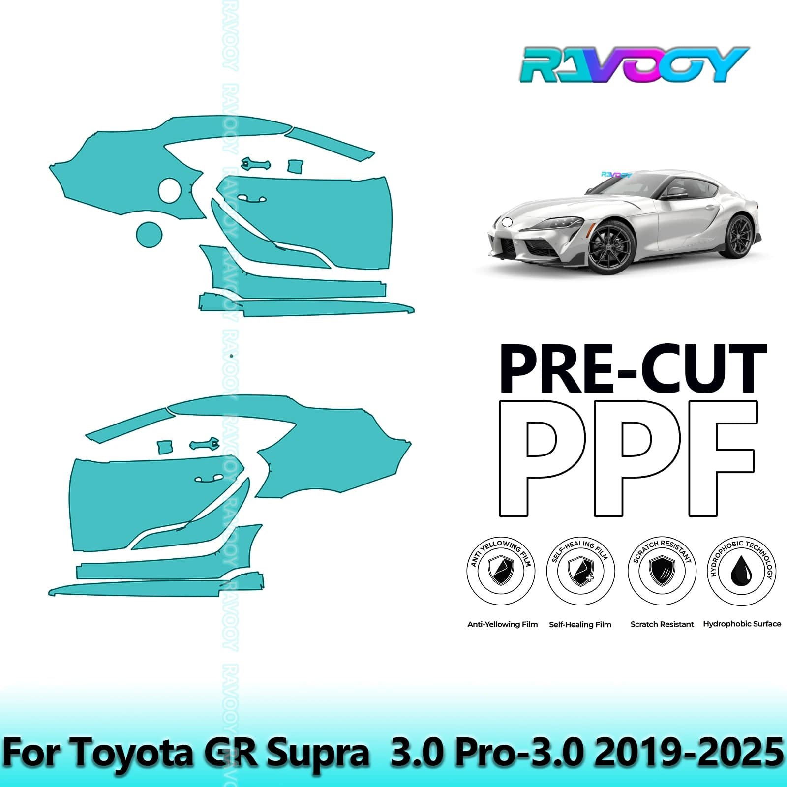 For Toyota GR Supra 3.0 Pro-3.0 2019-2025 8.5mil Transparent Pre-Cut PPF Door and Pillar A/B Kit TPU Paint Protection Film Set