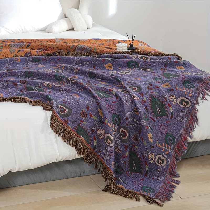 Coperta da tiro jacquard floreale vintage - Copridivano per divano letto per tutte le stagioni lavabile in lavatrice per l'arredamento del divano della camera da letto del soggiorno