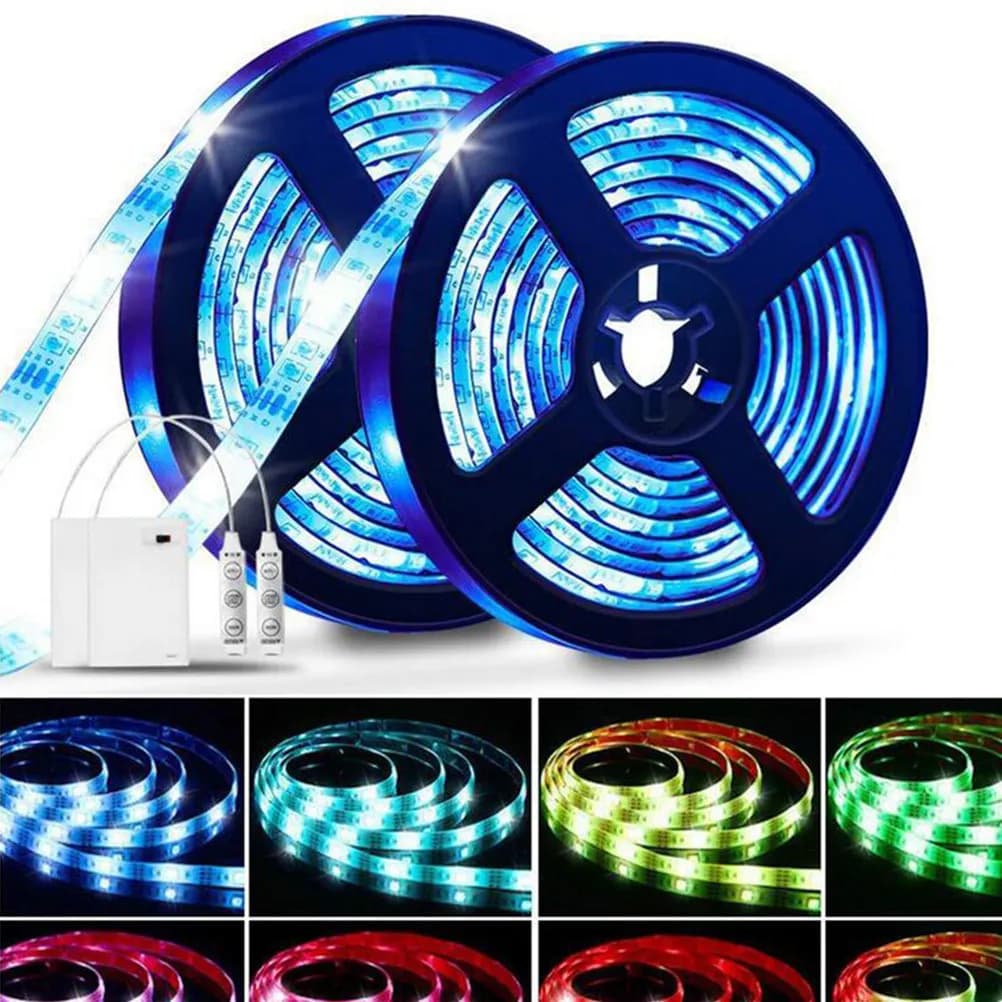 Striscia LED con Scatola Batteria, Flessibile e Impermeabile, Illuminazione Decorativa per TV, Scrivania, Armadio, Esterni