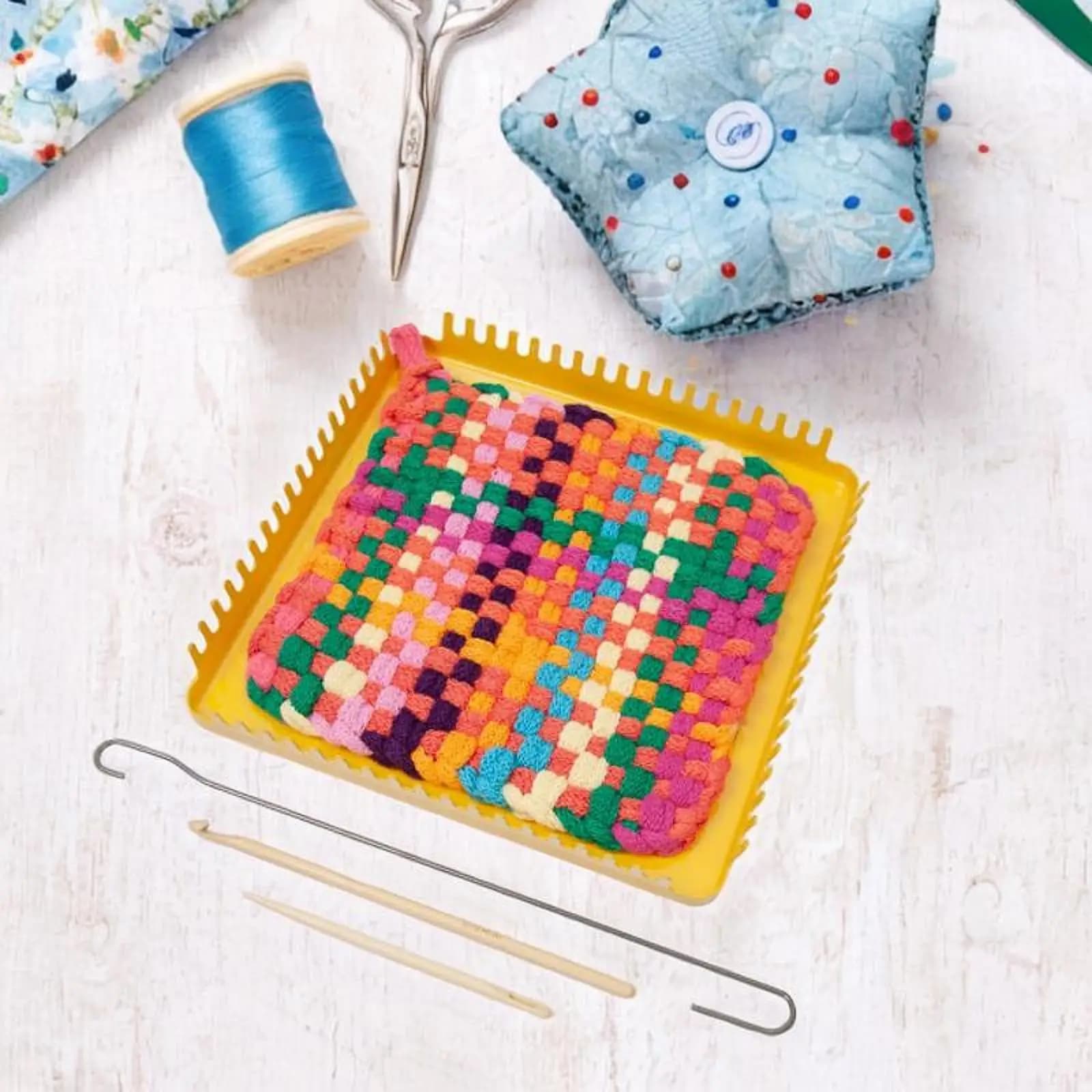 Weaving Loom Kits for Kids DIY Arts Crafts Square Plate Hand Knitting Machine Tapestry Frame with Hook for Children Beginners