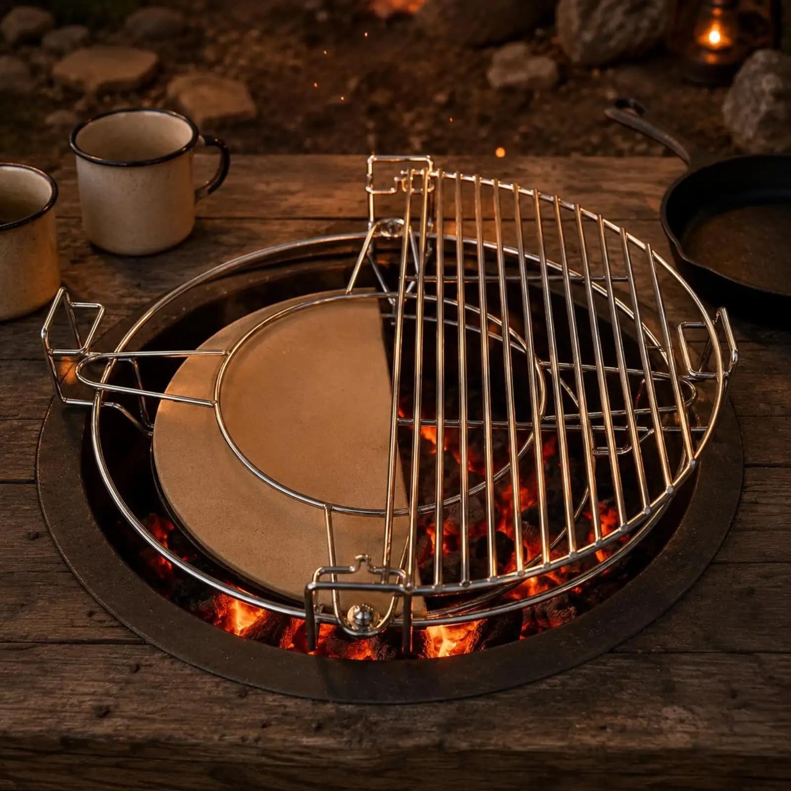 Ceramic Pizza Stone for Ceramic Grill with Stainless Steel Frame Outdoor BBQ Pizza Baking Tool
