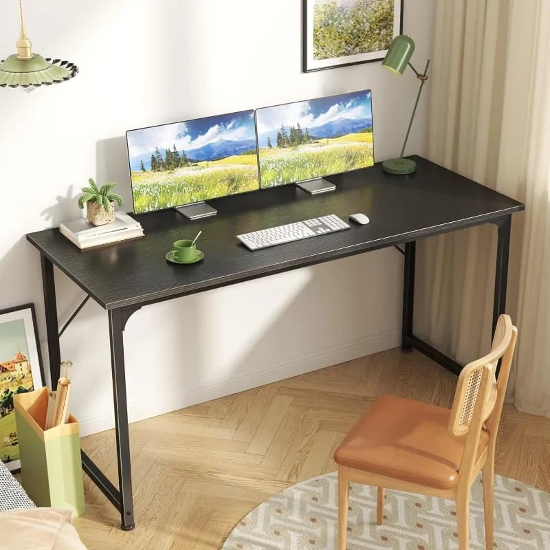 Scrivania per computer grande da 55 pollici, scrivania da studio per giochi per ufficio domestico con robusta struttura in metallo, leggio spazioso per lavorare a casa