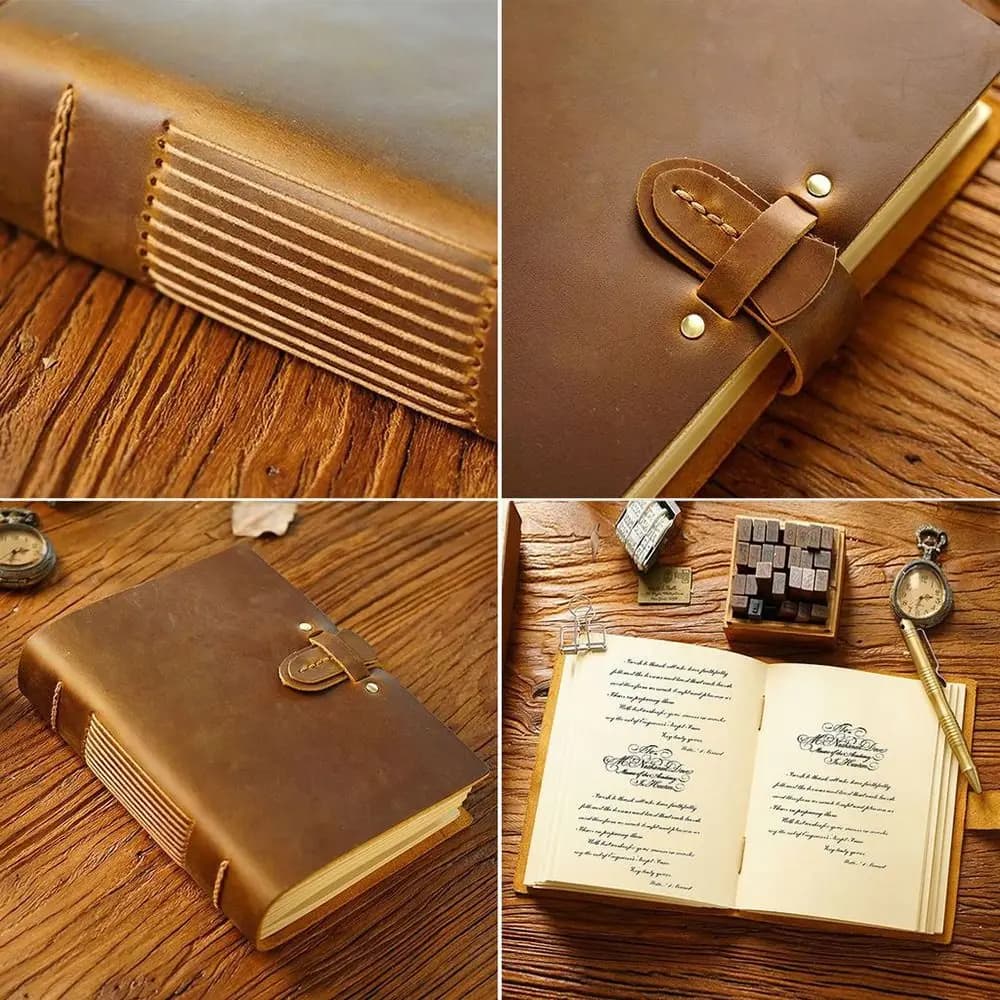 Vintage Leather Bound Journal Genuine Leather Cover Blank Pages Blank Paper Diary Unlined Handmade Daily Notepad