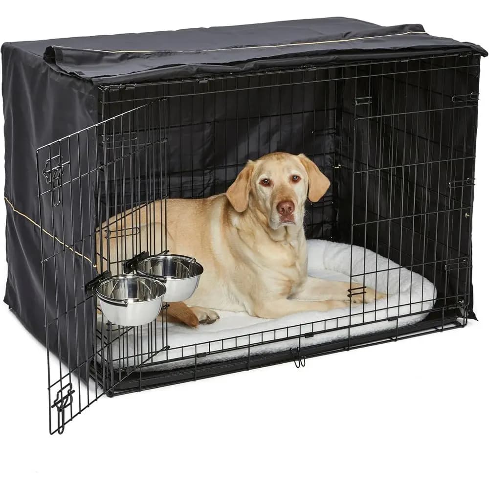 Kit Gabbia per Cani di Taglia Grande da 42 Pollici: Gabbia, Cuccia, 2 Ciotole, Copertura Privacy