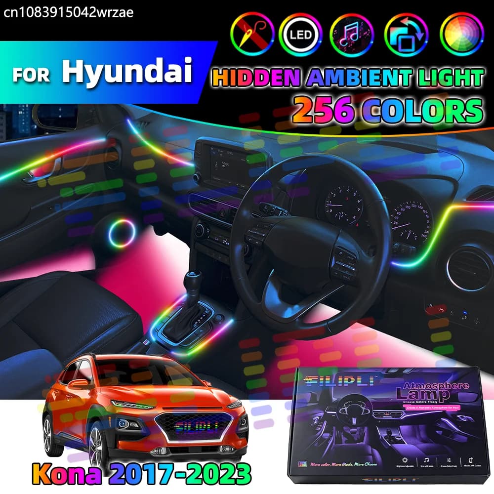 Per Hyundai Kona 2017-2023 2018 2019 2020 2021 2022 Lampade Ambientali LED in Acrilico per Auto Strisce Luminose Colorate per Interni