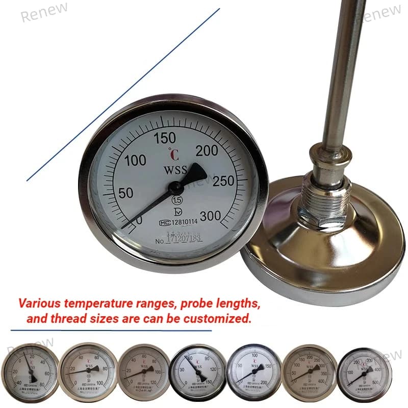 Bimetallic thermometer diameter stainless steel boiler axial pipe anatra roast industrial thermometer