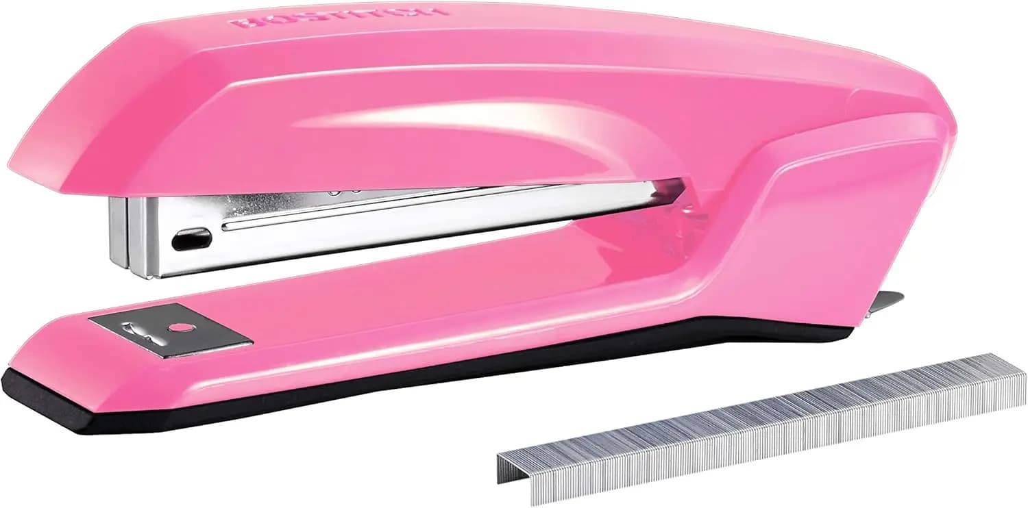 Cucitrice 3-in-1 con Rimuovi-agrafature e Contenitore per Graffette, 420 Graffette, 20 Fogli, Leggera, Rosa