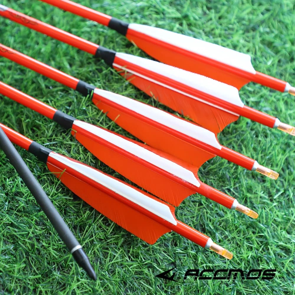 Straightness 0.003 Red Natural Feather Arrows ID 6.2mm Spine 300-800 Pure Carbon Shaft for Archery Bow Hunting Target Practice