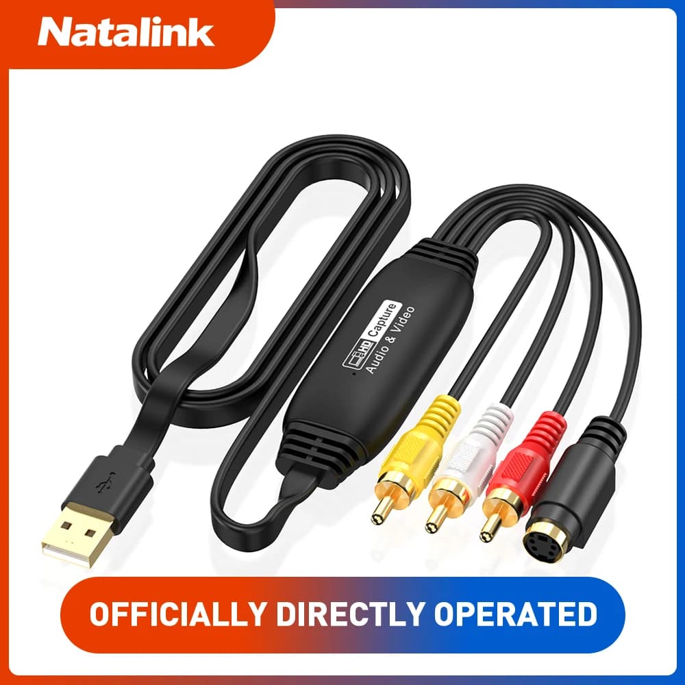 Convertitore digitale Natalink VHS a USB - Scheda di acquisizione video RCA/AV per VHS/VCR/Mini DV/Hi8/DVD vintage