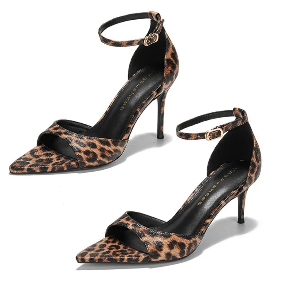 Women's Sandals with Leoped Print Simple and Versatile High Heels Fashionable Summer Women's Shoes