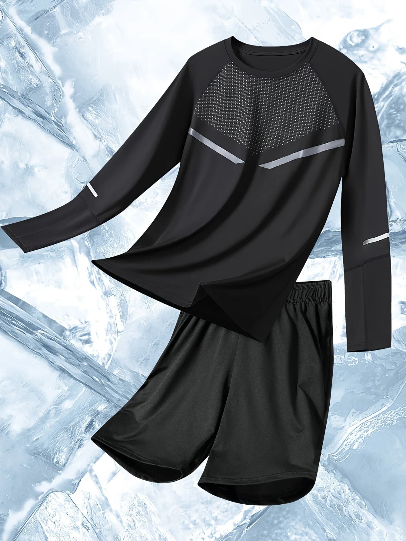 Sports fitness suit in two men's pieces, fast-drying sports and cycling clothing, long-sleeved compression with coordinated shorts
