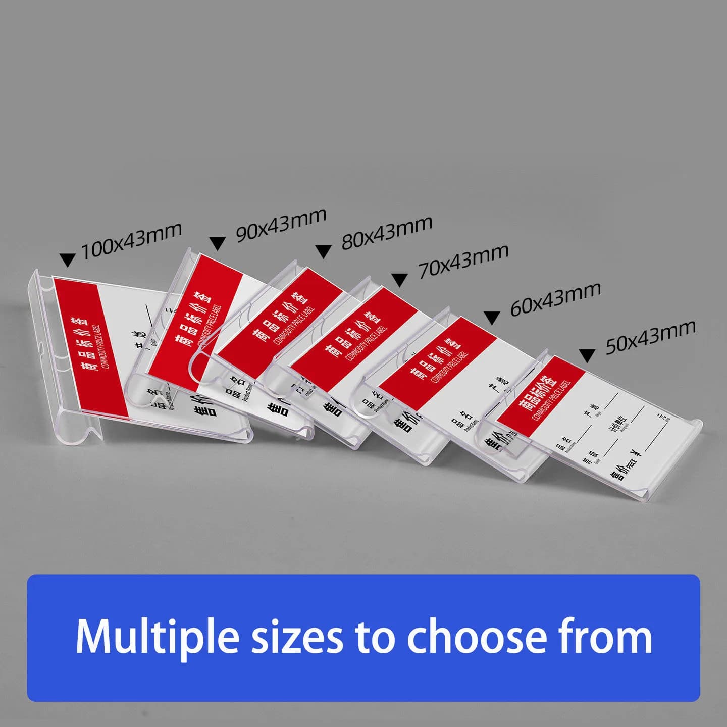 50 pz/lotto Espositore per cartellini prezzo in PVC, porta etichette in acrilico per scaffali snack, porta cartellini prezzo POP, porta numeri da tavolo