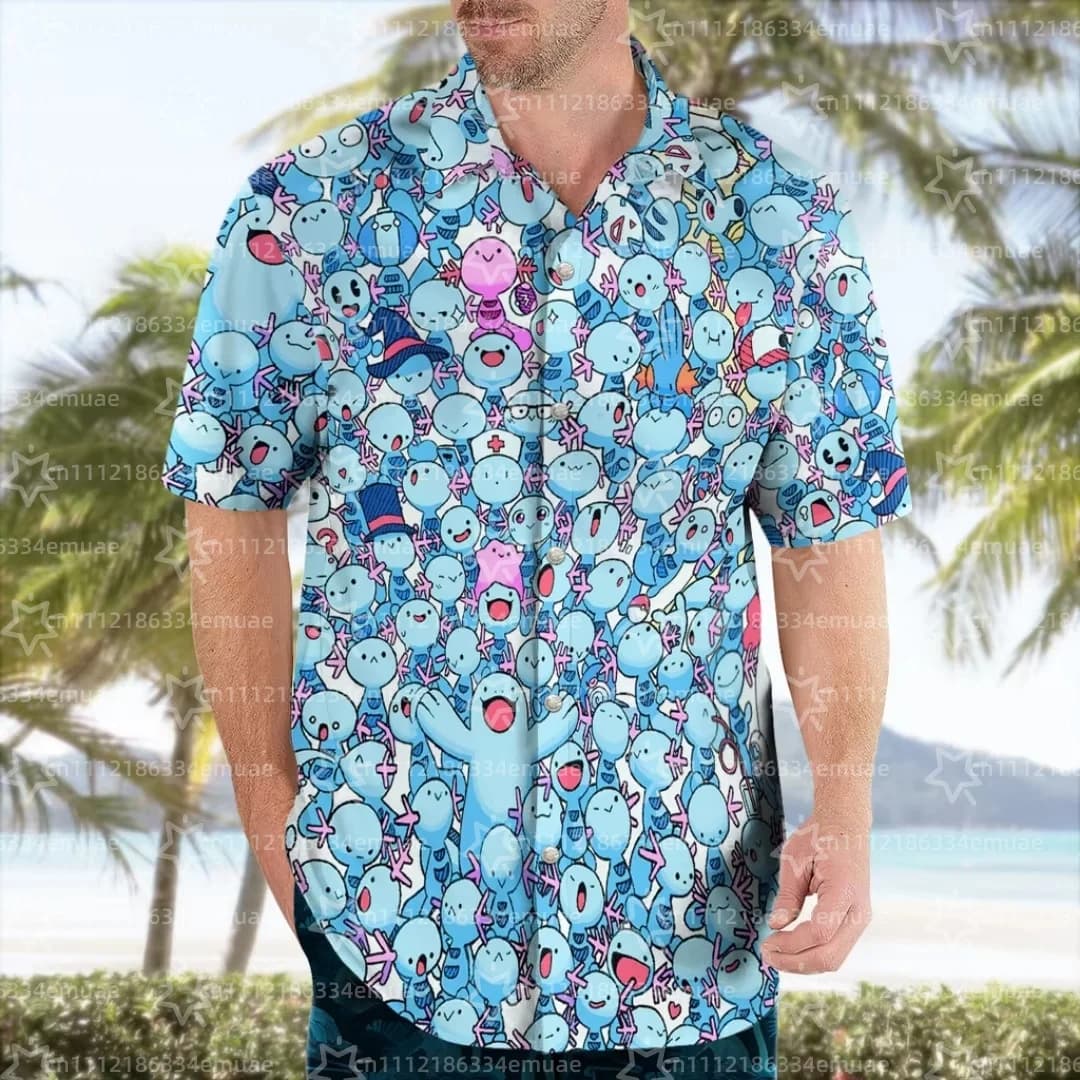 2026 Anime Mudkip Maglietta Hawaiana Blu Estiva Sportiva Casual Asciugatura Rapida da Uomo, Abbigliamento per Bambini, T-shirt Y2K Donna