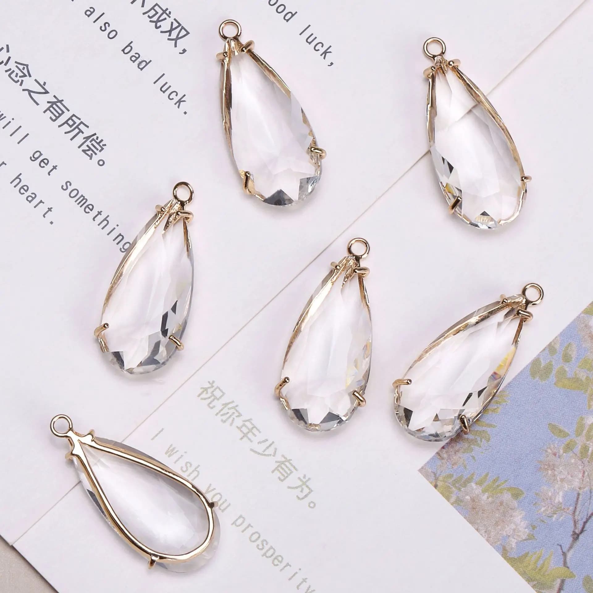 10 pz/borsa Rame placcato oro bianco trasparente cristallo diamante lungo pendente goccia d'acqua collana fai da te orecchini accessori