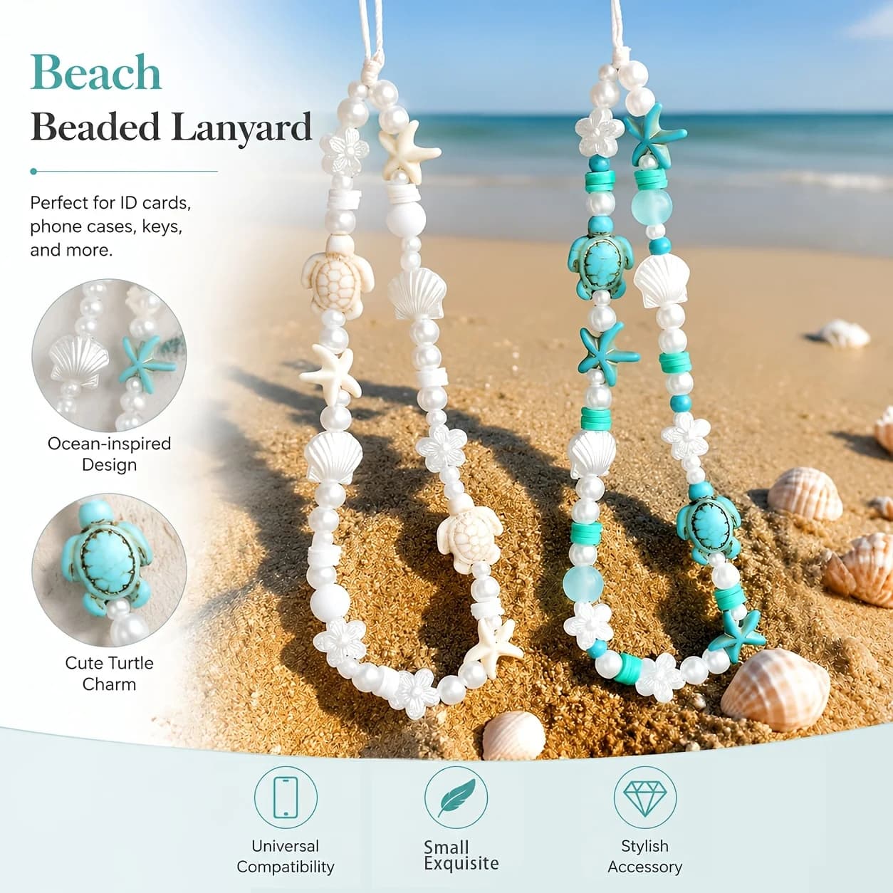 Marine elements, turtle shells, mobile phone chains, handmade beaded short wrist ropes, girls' phone cases, accessories, gifts