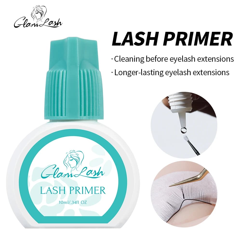 GLAMLASH Primer per estensione ciglia da 10 ml per applicazione ciglia finte Estendi il tempo Colla per agente di fissaggio per la resistenza dell'incollaggio adesivo