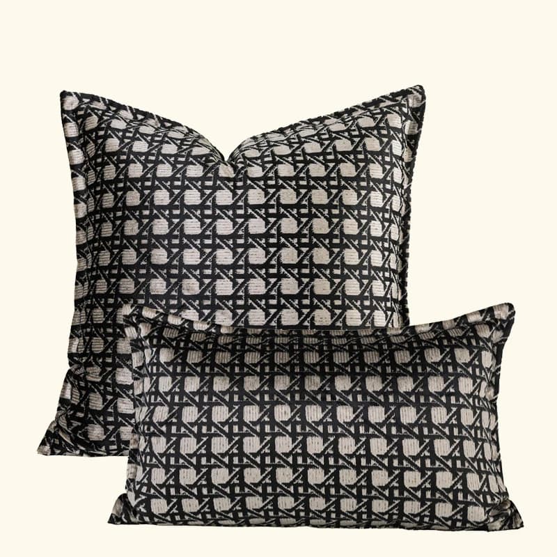 Luxury Jacquard Cushion Cover Decorative Black Coffee Geometric Cutting Velvet Pillow Case for Hotel Home Sofa Living Room