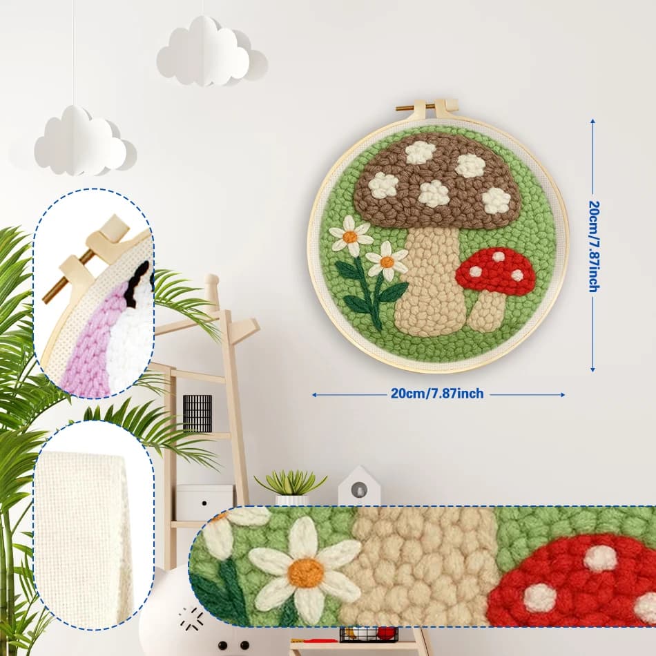 GATYZTORY embroidery punch needle starter kit mushroom Yarn Diy Set Sewing accessories 20x20cm with frame package Wall Art Decor