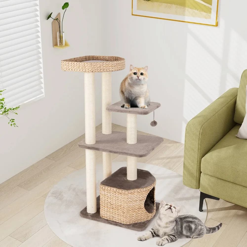 Torre per gatti Cattail da 52 pollici con pali di sisal, posatoio e palla sospesa