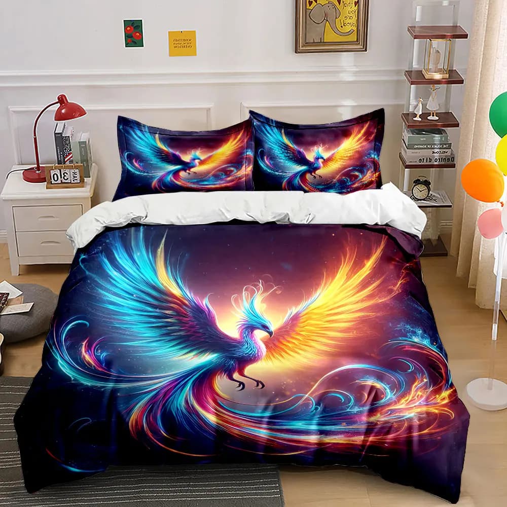 Set di biancheria da letto Phoenix colorato per la casa, morbido e confortevole, include 1 copripiumino e 2 federe, regalo