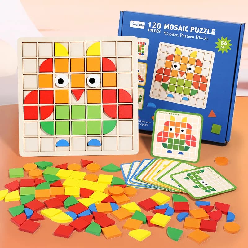 Blocchi di Legno Educativi per Bambini, Puzzle DIY da 120 Pezzi con Motivi di Buche d'Albero, Giocattoli per l'Apprendimento Precoce e il Riconoscimento dei Colori, Regalo Sorpresa