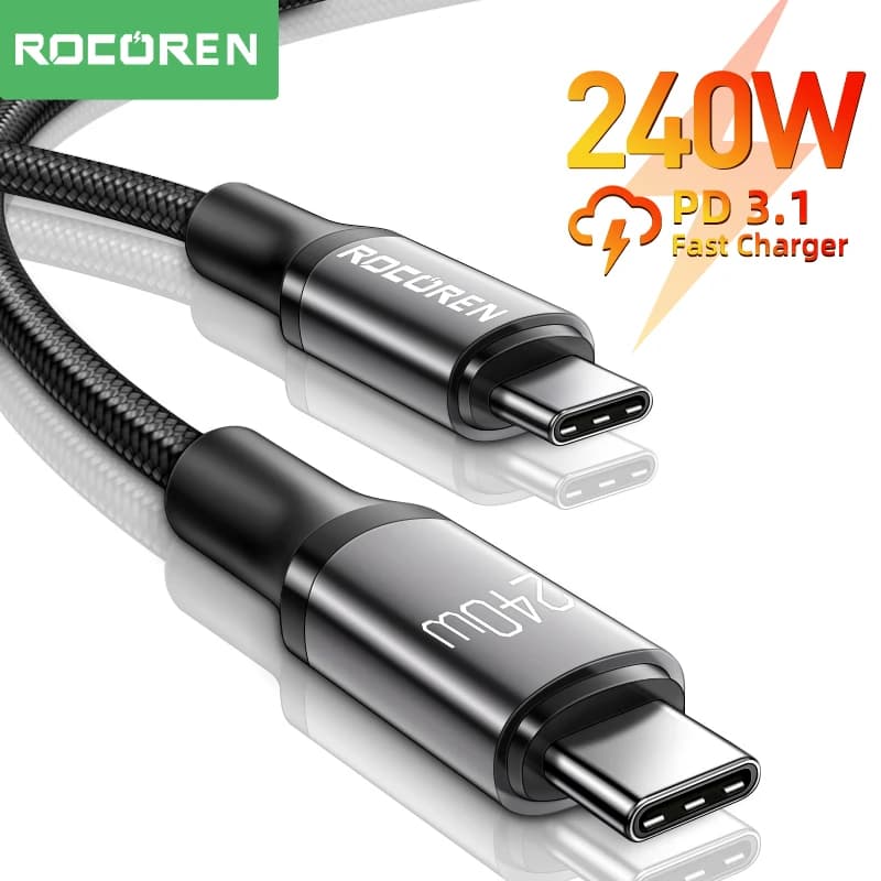 USB Type C cable to USB C Rocoren 240W Fast charging cable PD 3.1 100W 5A USBC 2M 3M cable for MacBook iPhone 15 Pro Max